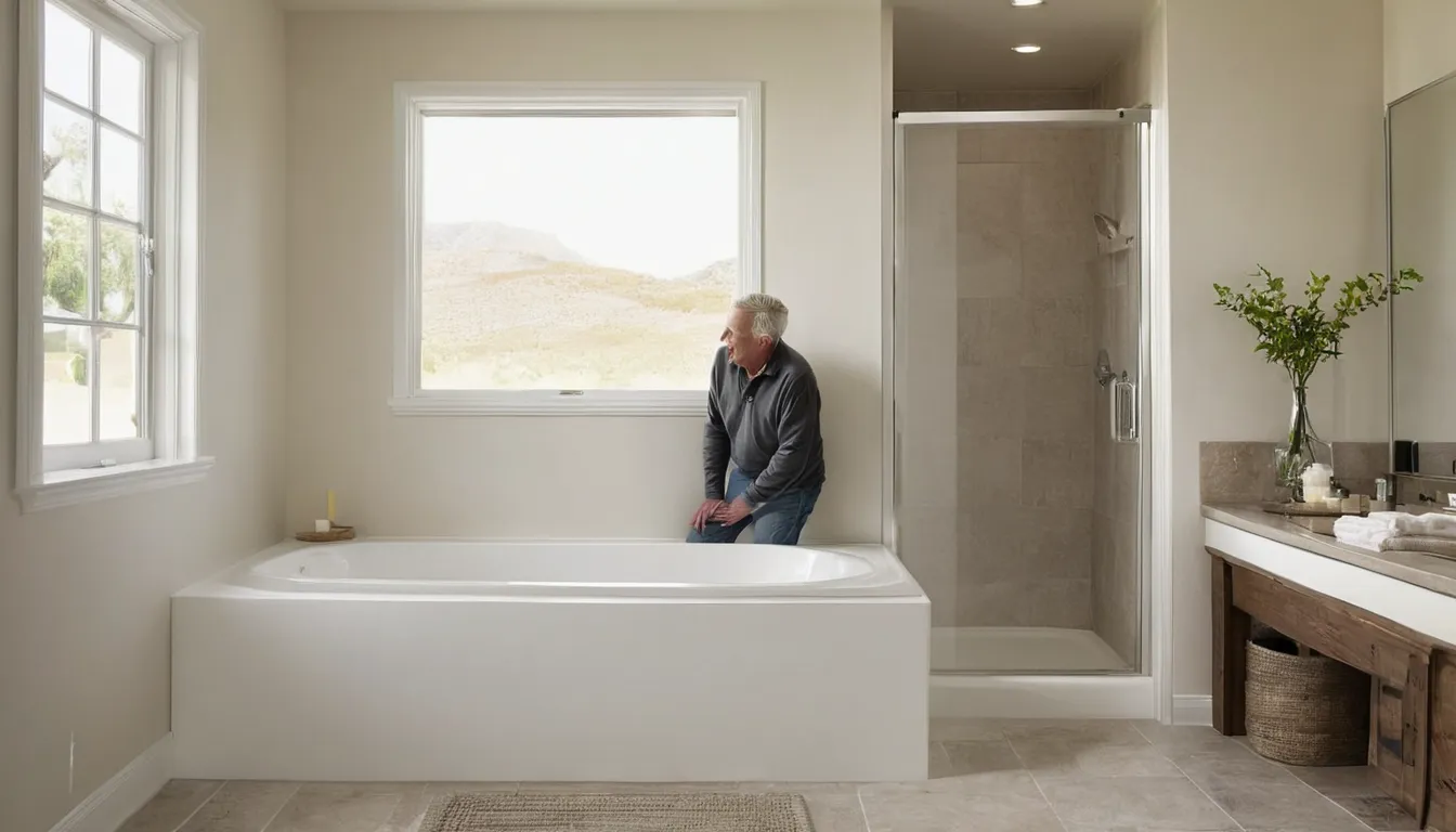 Provider checking a walk-in tub in a bright home bathroom in Riverside